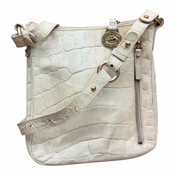 Brahmin Handbags - Brahmin Shimmer Cream and Tan Crocodile Embossed Adjustable Crossbody Bag